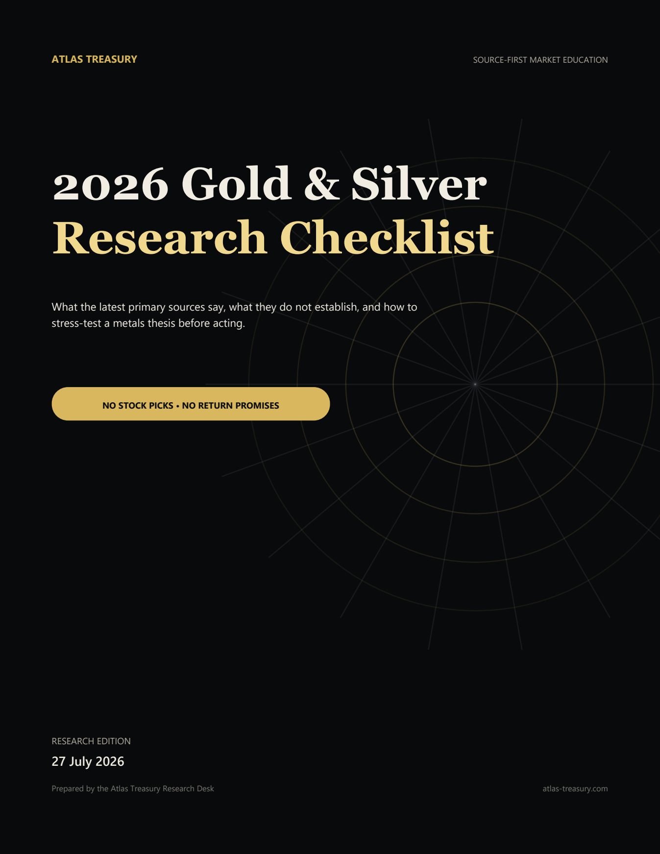 Cover of the Atlas Treasury 2026 Gold and Silver Research Checklist
