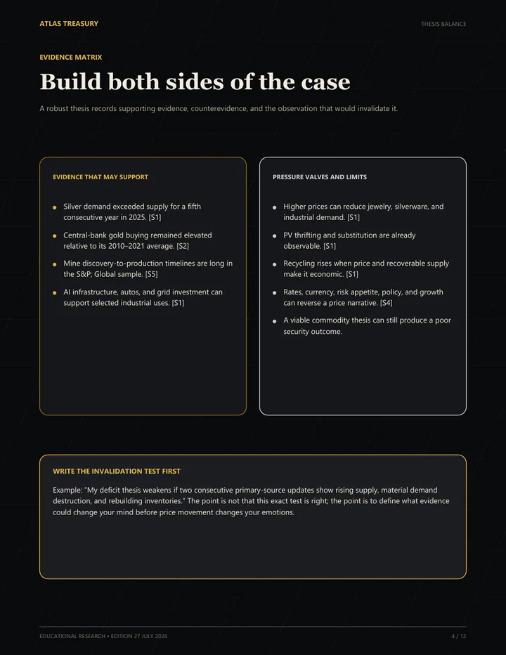 Sample checklist page comparing supportive metals evidence with pressure valves and limitations